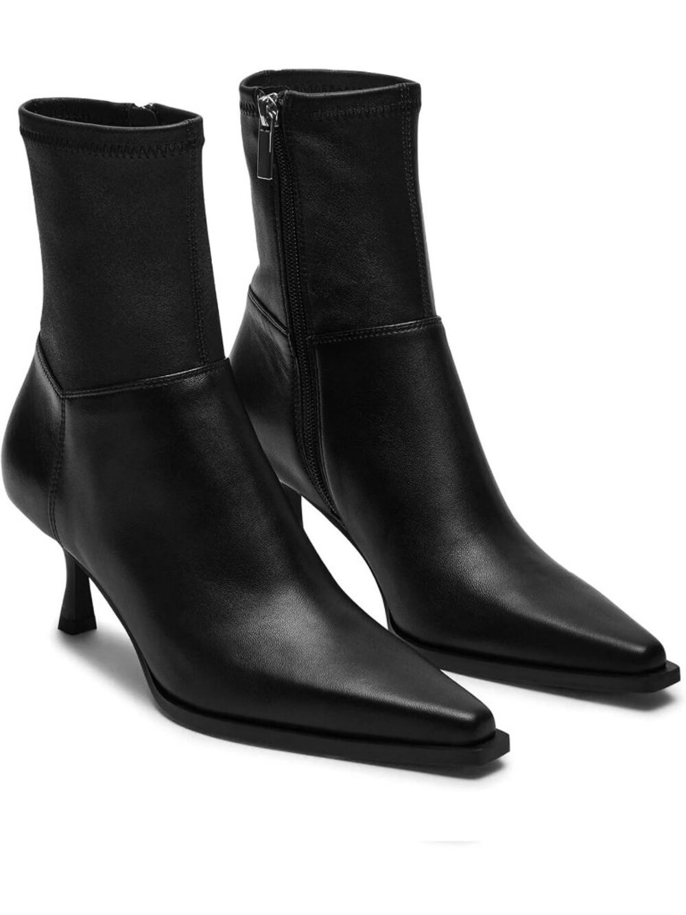 Women's Black Pu Pointed Toe Side Zipper Kitten Low Heel Short Ankle Boots